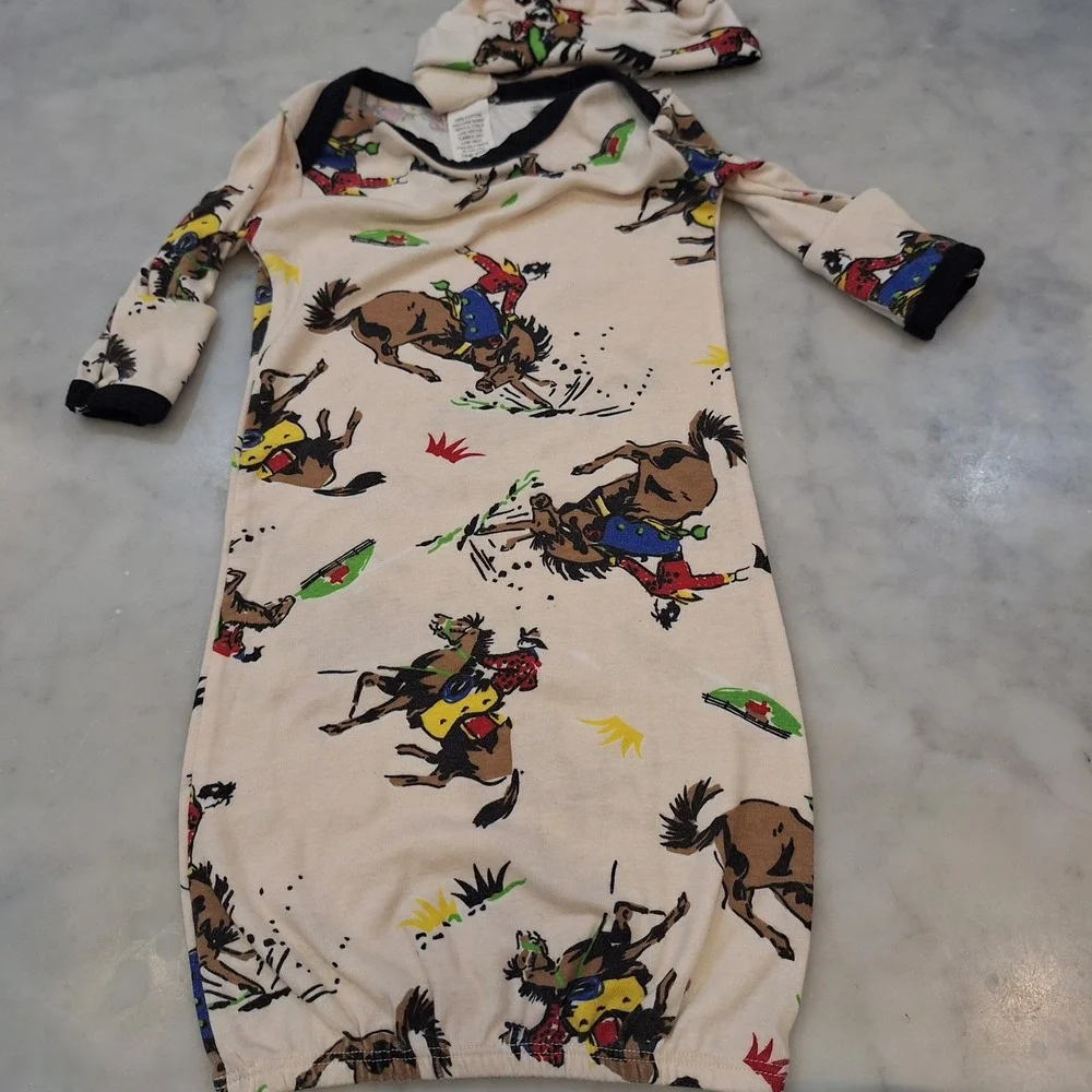 Mod Boy Sleep Gown Kids One Size Cream Rodeo Cowboy Western Print Nightgown Sack